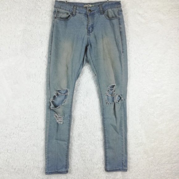 Vins Me Womens Jeans Skinny Denim Blue Ripped Destroyed Light Wash Juniors‎ 7 - Picture 1 of 11